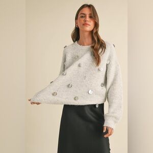 *NWOT* Sequins Fuzzy Soft Sweater in Grey Sz Medium/Large